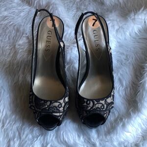 GUESS OPEN TOE FABRIC HEELS